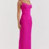 Nalini Fuchsia Stretch-Mesh-Maxikleid