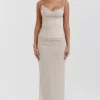 Nalini Sand Stretch-Mesh-Maxikleid