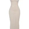 Nalini Sand Stretch-Mesh-Maxikleid