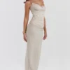 Nalini Sand Stretch-Mesh-Maxikleid