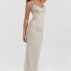 Nalini Sand Stretch-Mesh-Maxikleid
