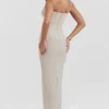 Nalini Sand Stretch-Mesh-Maxikleid