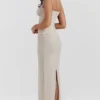 Nalini Sand Stretch-Mesh-Maxikleid