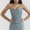 Nastassia Cool Blue Satin-Korsett mit Verzierungen Nastassia Cool Blue Satin-Korsett mit Verzierungen