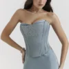 Nastassia Cool Blue Satin-Korsett mit Verzierungen Nastassia Cool Blue Satin-Korsett mit Verzierungen