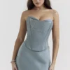 Nastassia Cool Blue Satin-Korsett mit Verzierungen Nastassia Cool Blue Satin-Korsett mit Verzierungen