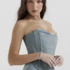 Nastassia Cool Blue Satin-Korsett mit Verzierungen Nastassia Cool Blue Satin-Korsett mit Verzierungen
