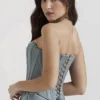 Nastassia Cool Blue Satin-Korsett mit Verzierungen Nastassia Cool Blue Satin-Korsett mit Verzierungen