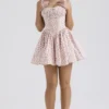 Natassia Weißes Mini-Kleid aus Baumwolle mit Rosenknospen-Print Natassia Weißes Mini-Kleid aus Baumwolle mit Rosenknospen-Print