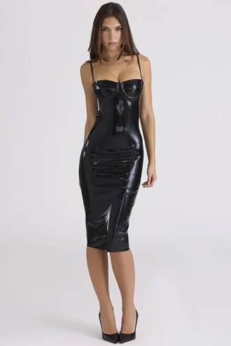 Noella Schwarzes Latex-Midi-Kleid – Limited Edition