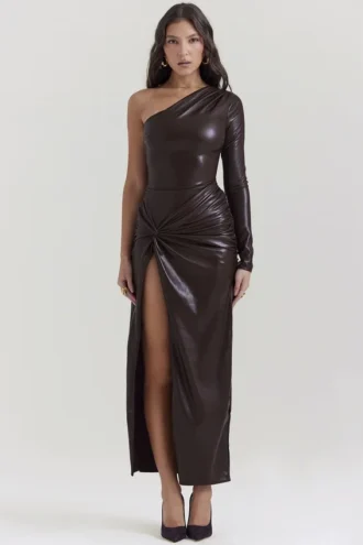 Octavia Cocoa Maxikleid aus veganem Leder