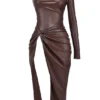 Octavia Cocoa Maxikleid aus veganem Leder