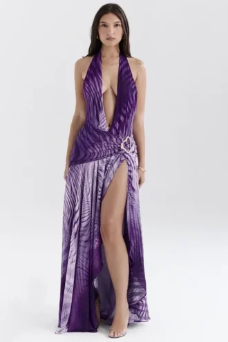 Olessia Orchid Rückenfreies Neckholder-Maxikleid