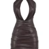 Olivia Bitter Chocolate Mini-Kleid aus veganem Leder