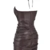 Olivia Bitter Chocolate Mini-Kleid aus veganem Leder