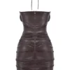 Olivia Bitter Chocolate Mini-Kleid aus veganem Leder