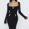 Ophelia Schwarzes Midi-Kleid mit Cut-outs