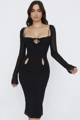Ophelia Schwarzes Midi-Kleid mit Cut-outs