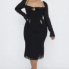 Ophelia Schwarzes Midi-Kleid mit Cut-outs
