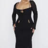 Ophelia Schwarzes Midi-Kleid mit Cut-outs