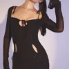 Ophelia Schwarzes Midi-Kleid mit Cut-outs