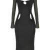 Ophelia Schwarzes Midi-Kleid mit Cut-outs