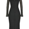 Ophelia Schwarzes Midi-Kleid mit Cut-outs