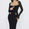 Ophelia Schwarzes Midi-Kleid mit Cut-outs