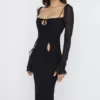 Ophelia Schwarzes Midi-Kleid mit Cut-outs