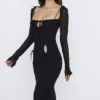 Ophelia Schwarzes Midi-Kleid mit Cut-outs