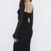 Ophelia Schwarzes Midi-Kleid mit Cut-outs