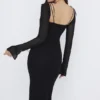 Ophelia Schwarzes Midi-Kleid mit Cut-outs