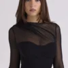 Orelia Schwarzer drapierter Mesh-Bodys Orelia Schwarzer drapierter Mesh-Bodys