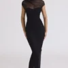 Orelia – Schwarzes Maxikleid aus drapiertem Mesh