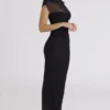 Orelia – Schwarzes Maxikleid aus drapiertem Mesh