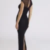 Orelia – Schwarzes Maxikleid aus drapiertem Mesh