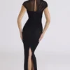 Orelia – Schwarzes Maxikleid aus drapiertem Mesh