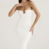 Oriana Weißes, geripptes, trägerloses Midikleid