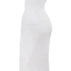Oriana Weißes, geripptes, trägerloses Midikleid