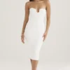 Oriana Weißes, geripptes, trägerloses Midikleid