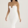 Oriana Weißes, geripptes, trägerloses Midikleid