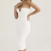 Oriana Weißes, geripptes, trägerloses Midikleid