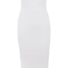 Oriana Weißes, geripptes, trägerloses Midikleid