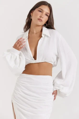 Palmer Weißes Plunge-Blouson-Oberteil