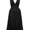 Paloma – Midi-Kleid aus schwarzem Satin mit gedrehten Trägern Paloma – Midi-Kleid aus schwarzem Satin mit gedrehten Trägern