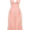 Paloma Pfirsichfarbenes Midikleid aus Satin mit Falten Paloma Pfirsichfarbenes Midikleid aus Satin mit Falten