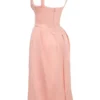 Paloma Pfirsichfarbenes Midikleid aus Satin mit Falten Paloma Pfirsichfarbenes Midikleid aus Satin mit Falten