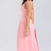 Paloma Pfirsichfarbenes Midikleid aus Satin mit Falten Paloma Pfirsichfarbenes Midikleid aus Satin mit Falten