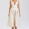 Paloma Vintage-Midi-Kleid aus cremefarbenem Satin mit Falten Paloma Vintage-Midi-Kleid aus cremefarbenem Satin mit Falten