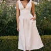 Paloma Vintage-Midi-Kleid aus cremefarbenem Satin mit Falten Paloma Vintage-Midi-Kleid aus cremefarbenem Satin mit Falten